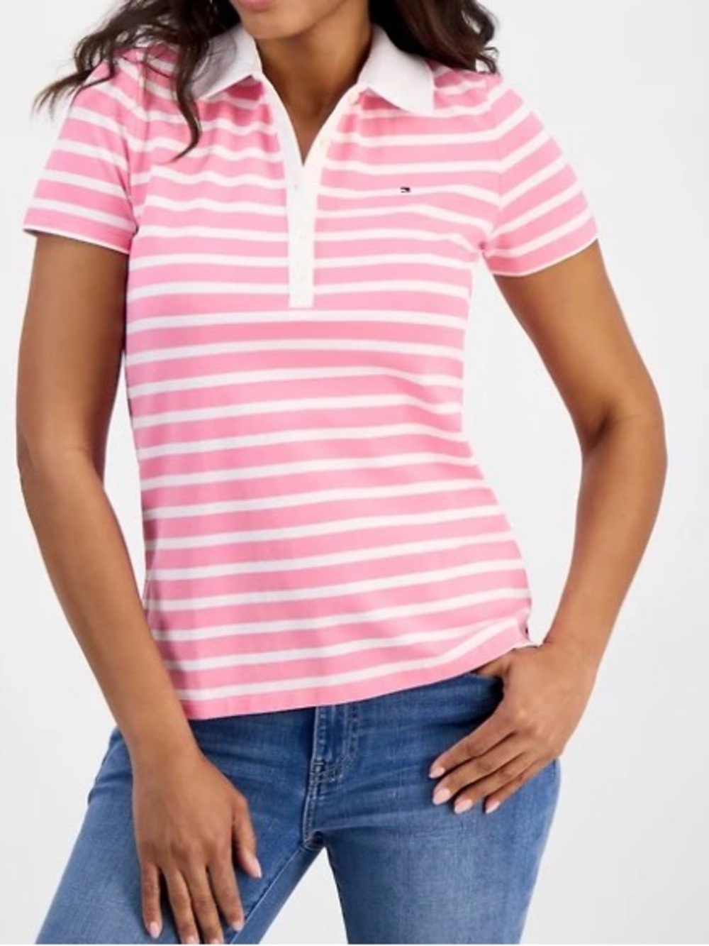 Tommy Hilfiger Pink & White Striped Polo Tee